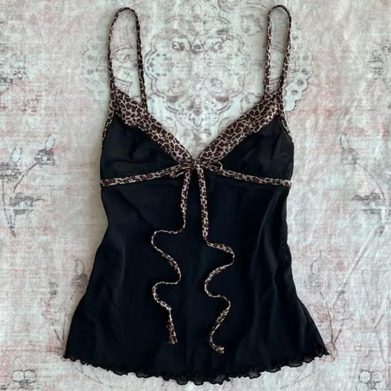 [2025]Leopard Print Suspender Emo Girl Sexy Commut Y2K Crop Top American Retro Streetwear Harajuku Aesthetic Hip Hop Chic Women's Tops