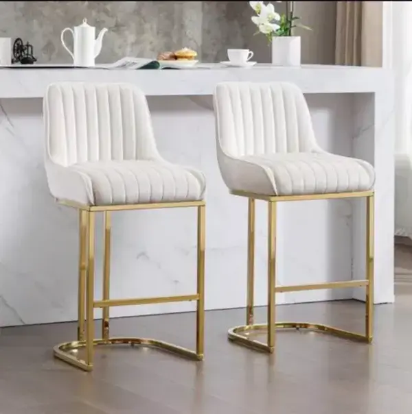 Wahson Breakfast Bar Stools Set of 2 Velvet Counter Chairs with Backrest/white