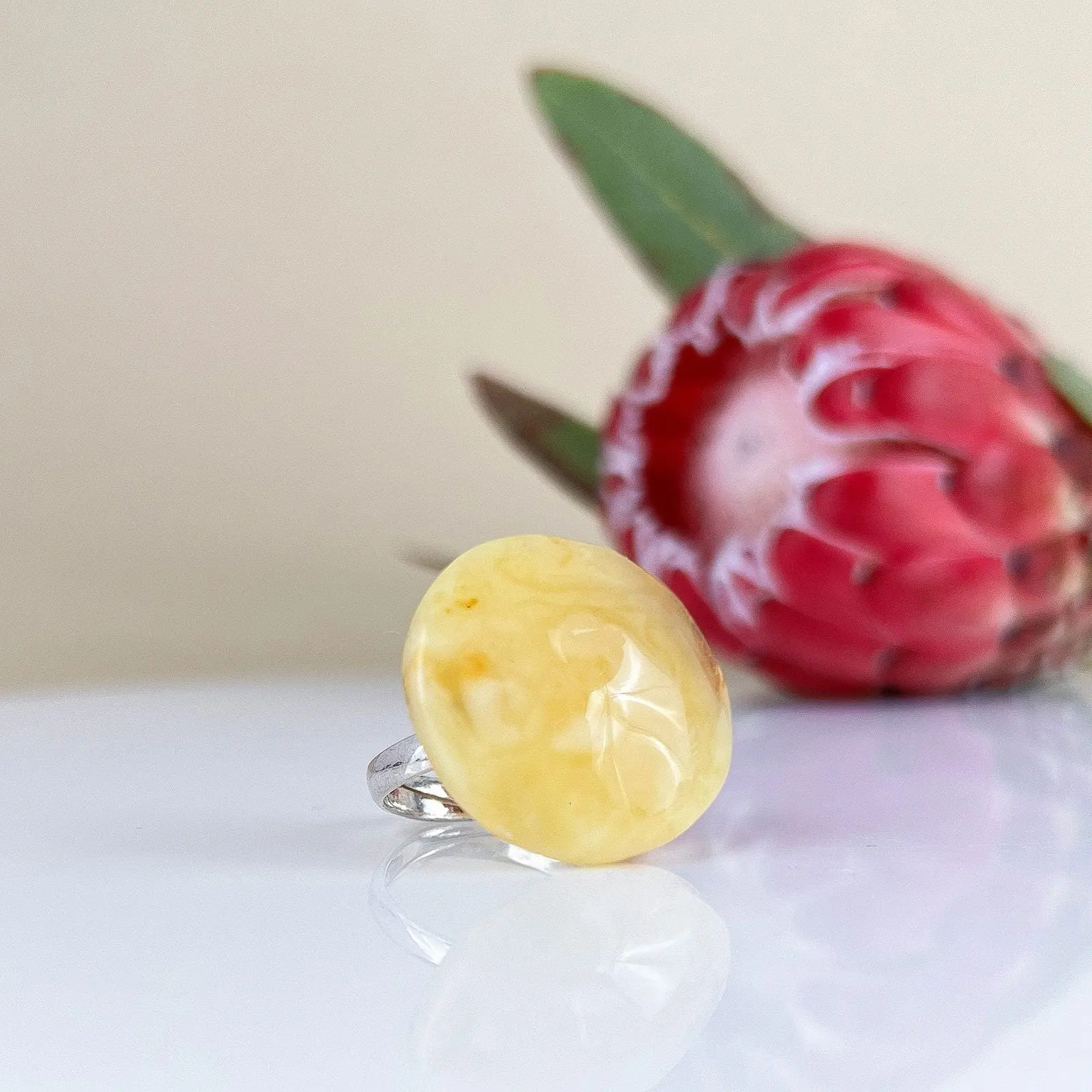 Silver 925 Amber Ring Art of Nature