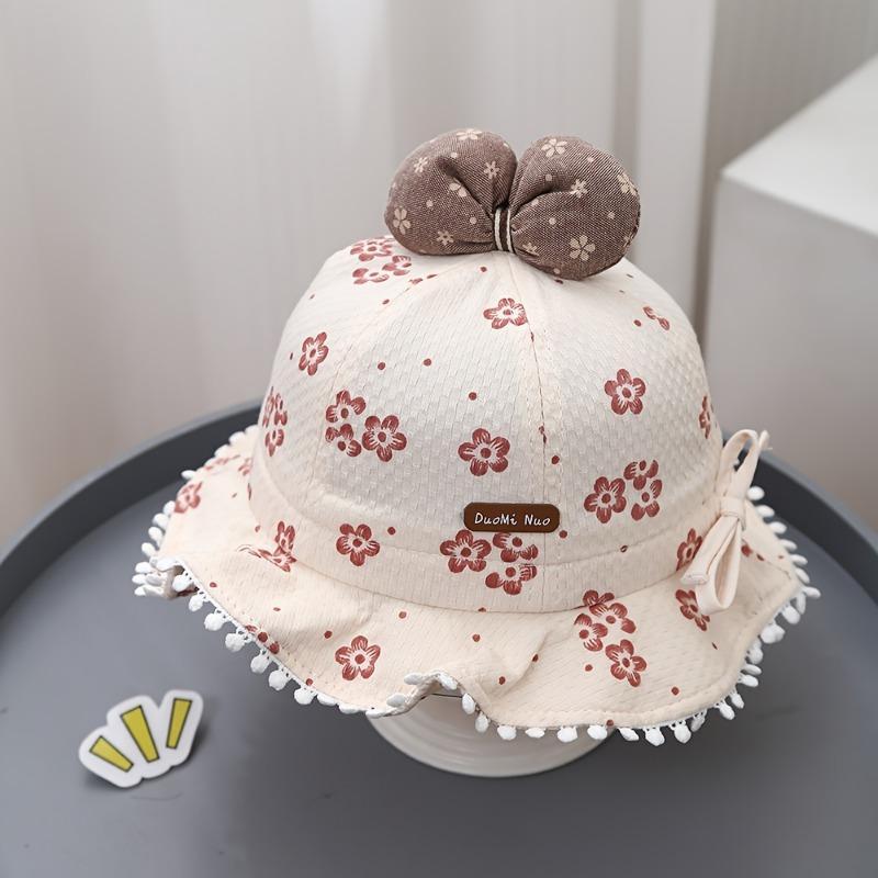 Youngsters's hat spring and summer Korean style pull cord boy/girl fisherman hat, bow lace princess bucket hat, beach hat, cute and adorable sun protection windproof hat with adjustable size 4