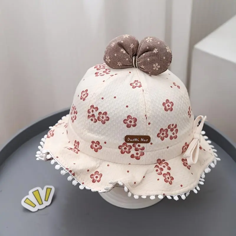 Youngsters's hat spring and summer Korean style pull cord boy/girl fisherman hat, bow lace princess bucket hat, beach hat, cute and adorable sun protection windproof hat with adjustable size 4