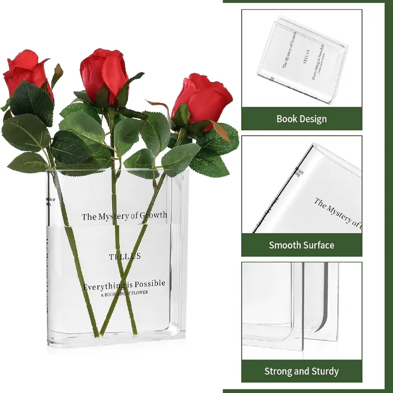 Book Vase for Flowers Vase, Acrylic Book Vase, Book Flower Vases for Decor, Acrylic Clear Vase, Book Cases for Bookshelf Decor, Home Office Centrepieces Vase Decor, Gifts for Home Decor Ornaments 2