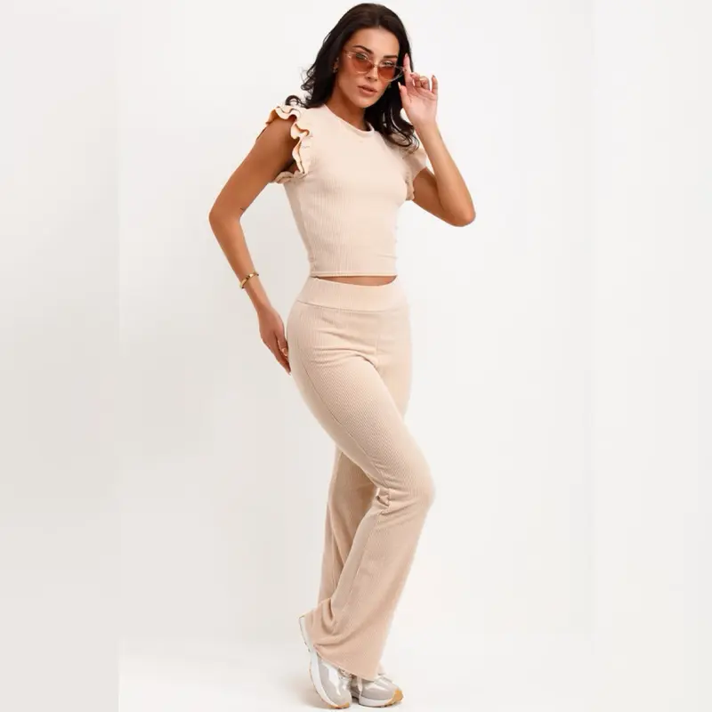 Women’s Frill Set with Flared High Waisted Leggings 2