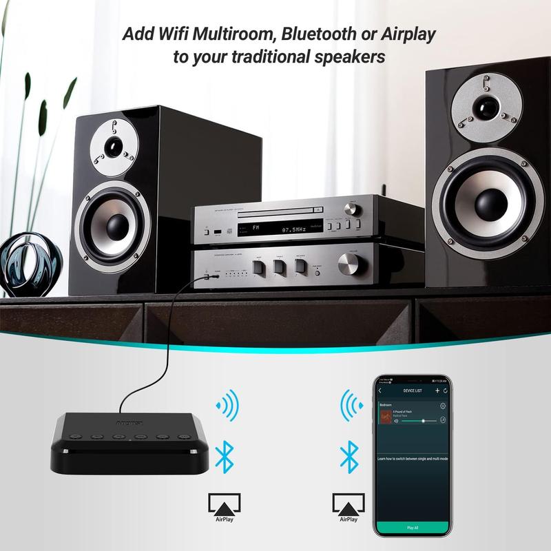 WiFi Audio Receiver -August WR320 - Multiroom Adaptor for Speaker Systems - Convert Wired Speakers into Wireless - WiFi, Aux, Ethernet and Airplay Compatibility 1