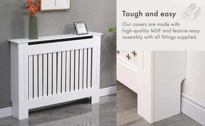 Product Introduction of AVC Designs Kensington Radiator Cover Modern MDF Wood White Grey Vertical Slat Living Room Bedroom Hallway Cabinet (Small White) 3