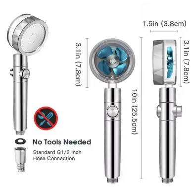 BEST 360 Degrees Rotation Turbo Fan Shower Head High Pressure Water Saving Spray Adjustable Showerhead Filters Bathroom Accessories 6
