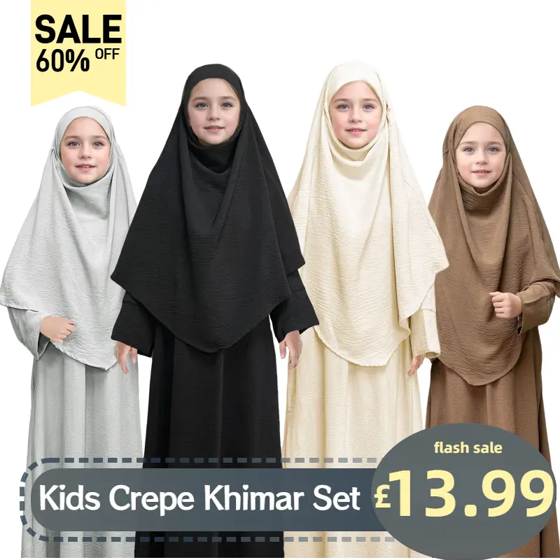 #CL18 Kids Crepe Khimar Set, Boat Neck Two-Piece Abaya Hijab Muslim Maxi Dress, hijab, headsarf