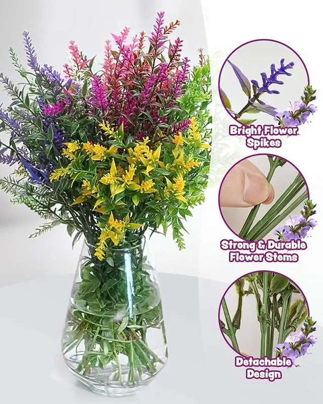 Mixed Color 16 Bundles Artificial Lavender Flowers - UV Resistant Outdoor Plastic Flower for Indoor and Outdoor Decorations - Decorative, Fruit 4