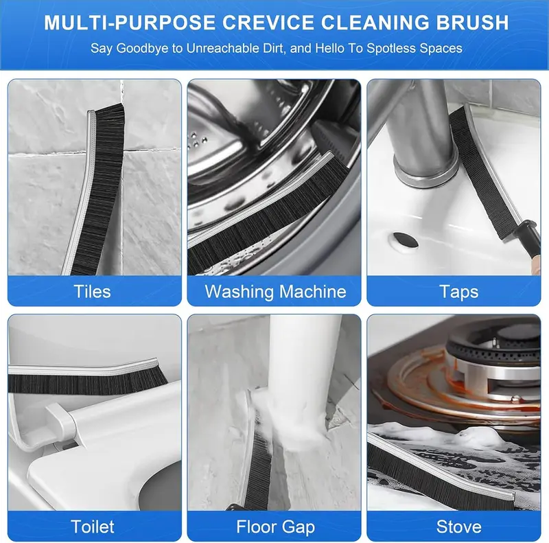 3PCS Hard Bristle Crevice Cleaning Brushes, Long Handle Bathroom Tile Grout Cleaner Brush, Narrow Curved Gap Cleaning Tool Scrubs Nooks and Crannies 4