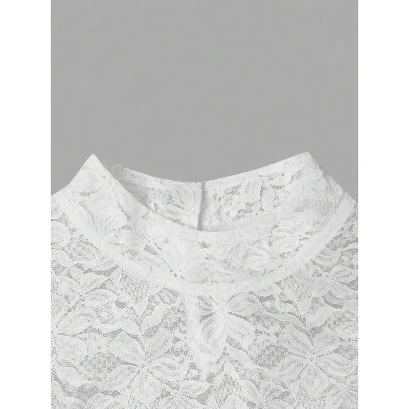 Clasi Women's Stand Collar Solid Color Lace Patchwork Pullover Top 4