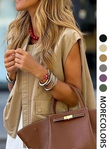 Women's Solid Color Zipper Front Vest Jacket, Casual Sleeveless Outerwear for Daily Wear, Ladies Clothes for All Seasons