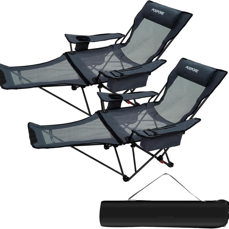 Set of 2 Reclining Camping Chair 4 Adjustments with Foot Rest Comfortable for Adults 120kg Folding Recliner Beach Chair 6