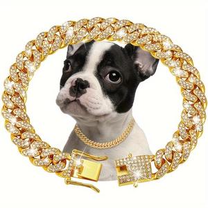 Rhinestone Decorated Dog Chain Collar, Fashionable Pet Necklace for Small Medium Large Dogs, Pet Supplies for Outdoor Walking
