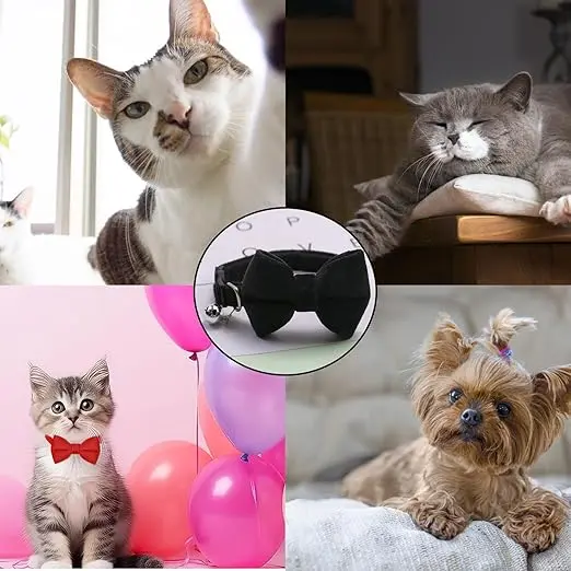 Savastu EmporiAum 3 Pcs Breakaway Cat Collars with Bell and Bow kitten collar, for Pet Kitten Cats and Puppy Graduation Wedding Birthday Pet Party Bowtie Collar cat collar with bell cat collar with bow cat bow tie 6