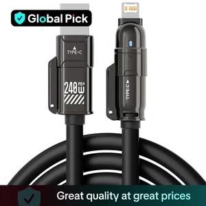 240W 4 in 1 Fast Charging Data Cable, Multifunctional Fast Charging Cable, Phone Accessories Compatible with Type-C & iOS Interface