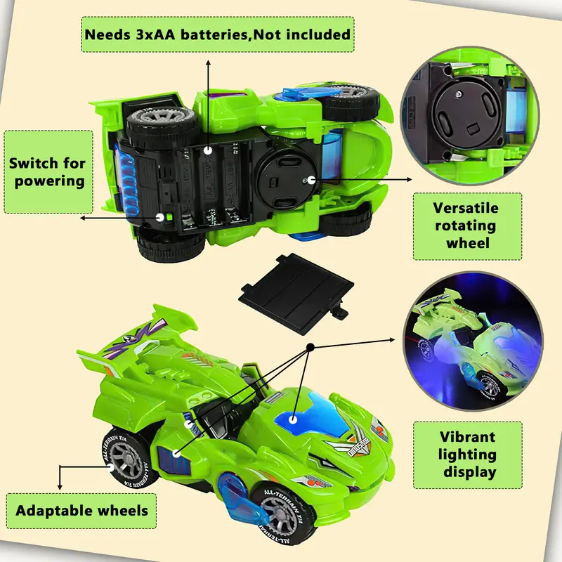 Koolbitz Kids Dinosaur Transforming Car Automatic Transformable Dinosaur Car Toy for Children Electric Dinosaur Car Toy for Toddlers Sound and Flashing Lights Fun Indoor Car Toy 6