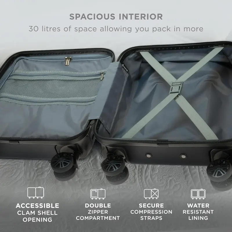 Wave Cabin Suitcase 45x36x20cm - Lightweight Double Wheel Luggage Bag, 2 Internal Pockets, Telescopic Handle 3 Heights, Durable ABS Hard Shell - Approved by Most Airlines 5