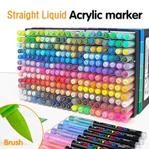 Acrylic Colorful Marker Pen Set, 1 Set Waterproof Soft Brush Markers Set, Coloring Book Markers, Art Supplies Flexible Tip Marker Pen for Glass Stone Wood Plastic Paper
