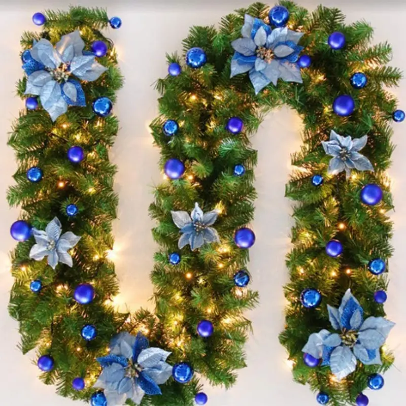 Christmas Garland with 30 LED Lights, 270cm/9FT Pre-Lit Artificial Christmas Garland, Battery Operated Garland for Xmas Tree Stairs Christmas Fireplace Garden Yard Window Decors 2