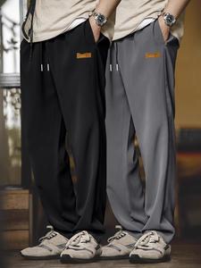 Men's Letter Print Drawstring Waist Pants, Casual Comfy Loose Straight Leg Trousers for Summer, Fashion Men's Bottoms for Daily Wear