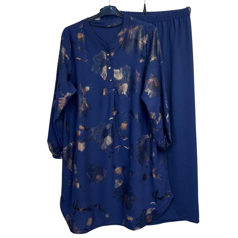 Ladies Gold Print Coord Set Collared Top with Wide Leg Trousers 8-16 7