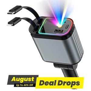 4 in 1 Retractable 66W USB C Car Charger with 80cm Cable, Fast Charging Supported Charger Adapter for iPhone, Google Pixel, Samsung Galaxy, Car Gadgets, Universal Car Adapter, Electronic Smartphone Charger