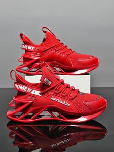 Sporty Men's Letter Print Hollow Out Design Lace Up Running Shoes, Sport Breathable Comfortable Sneakers, Daily Run Shoes, Male All-match Round Toe Sports Shoes for Daily Wear