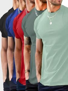 Men's Regular Fit 5pcs Plain Round Neck Tee, Casual Solid Short Sleeve T-shirt for Summer, Men's Top for Daily Wear, Trendy T-shirts