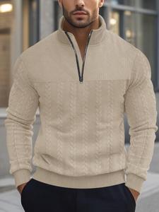 Men's Solid Quarter Zip Sweatshirt, Regular Fit Casual Long Sleeve Pullover for Fall & Winter, Men's Clothes for Daily Wear