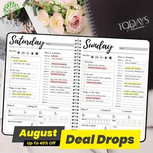 Weekly Planner, 1/5 Counts Undated Daily & Weekly Calendar Notebook with To Do List Tasks & Expense Tracker & More, Spiral Bound Planner, Stationery Office School Supplies, Doodle Typography Calendar