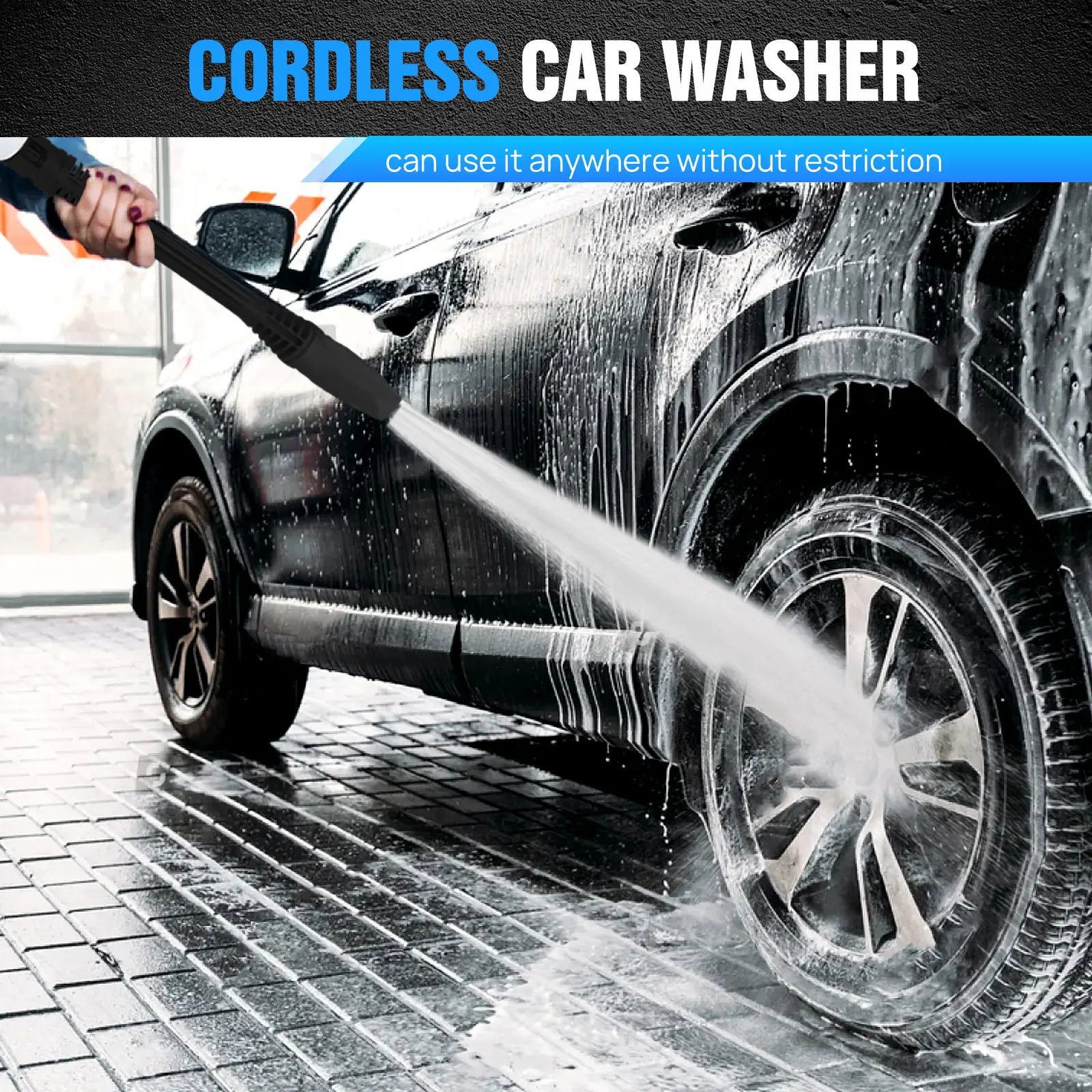Portable Pressure Washer Sprayer Power Washer for Car Fence Floor Cleaning, 6-in-1 Cordless Pressure Washer with Battery and Charger, Pressure Washer Gun with 16.4ft Hose, for Outdoor Cleaning Includes 2pcs Battery