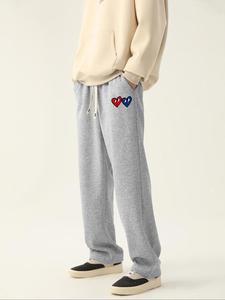 Men's Heart Print Drawstring Waist Sweatpants, Casual Loose Fit Jogger Pants for Fall & Winter, Men's Trousers for Daily Wear