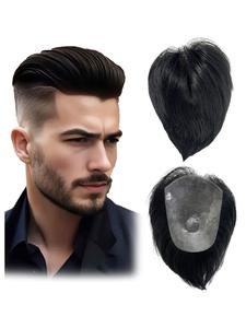 Men's 100% Human Hair Toupees, Handmade Thin Skin Pu Natural Hairline Men Topper, Hair Replacement System for Men Daily Wear