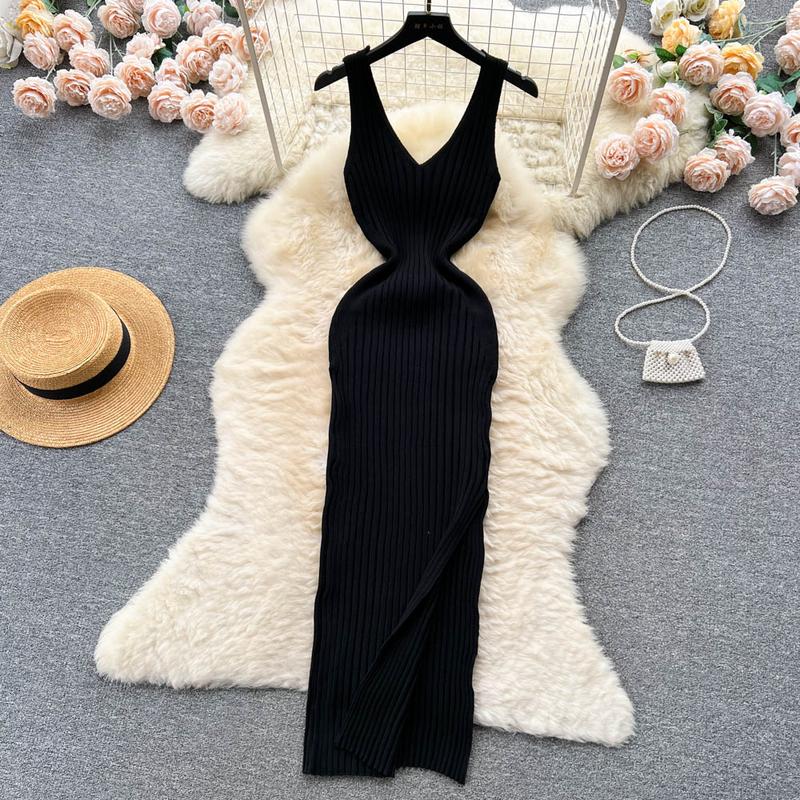Product Introduction of YuooMuoo Chic Fashion Sexy Wrap Hips Split Knitted Autumn Dress Women Slim Elastic Bodycon Long Dress Streetwear Outfits Vestido 36