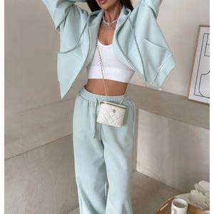 Women's Autumn Solid Color Sports suit Long-sleeved Zipper Cardigan Hoodie Trousers Two-piece Cotton Women's suit Womenswear Clothes spotlight  clothes 2  pcs travel  fit two  piece  outfit