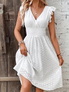 Women's Plain Dress, Casual Sleeveless V Neck A Line Dress for Summer, Women's Clothing for Daily Wear, Milkmaid Dresses