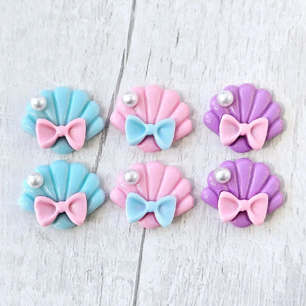 Kawaii Crafts Pearl Shells with Bows Resin Flatback Charms
