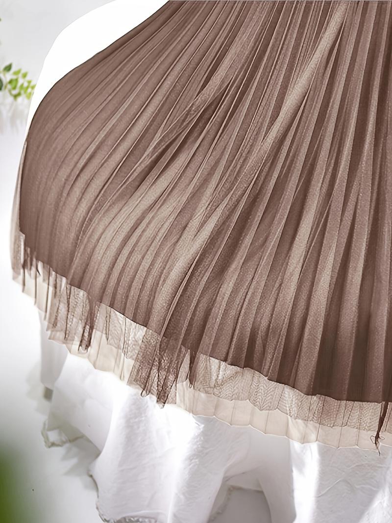 Product Introduction of Polly Pocket Skirt Women'S Chic A-Line Pleated Skirt, 100% Polyester Knit Fabric, Solid Color, Elastic Waist, All-Season, Breathable Mesh Lining, 24g/m² - Elegant Midi Skirt 2