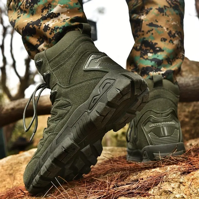 Men'S High-Top Work Boots, Off-Road Hiking Shoes - Olive Green, TPR Sole, Lace-Up with Side Zipper, EVA Cushion, All-Season Outdoor Footwear, Hiking Gear | Zipper Closure Boots | Durable Construction 4