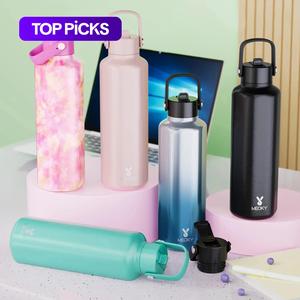 【Meoky】stainless Steel Vacuum Flask, 1 Count Double Lid Hexagonal Insulated Water Bottle with Silicone Handle, Travel Accessories, Summer Cool Bottle