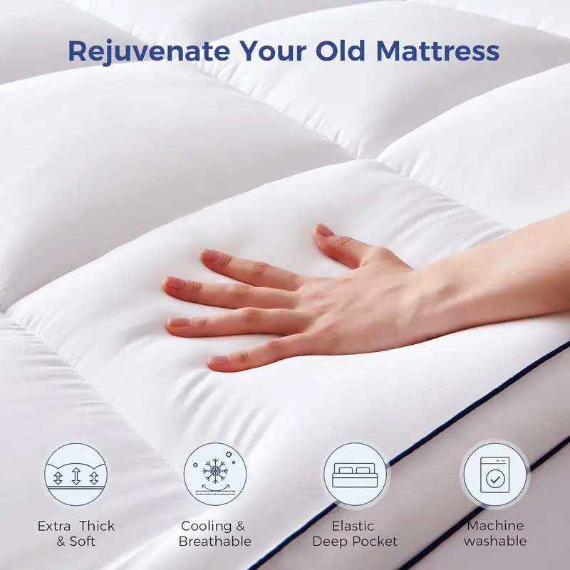 AIR FLOW COOLING MATTRESS TOPPER - 05cm Deep, Ultimate Comfort No-Slip Design with Deep Elastic Pockets, Ideal for Back Pain and Sleep Comfort, Thick Hollow Fiber Filling Mattress Pad Protector, All Sizes UK 7