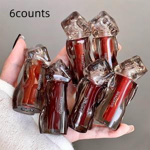 Long Lasting Lip Gloss, 6 Counts/set Moisturizing Lip Glaze, Glossy Lip Glaze Stick, Plumping Lip Oil Lip Stick for Girls & Women, Makeup, Nude Lip Gloss