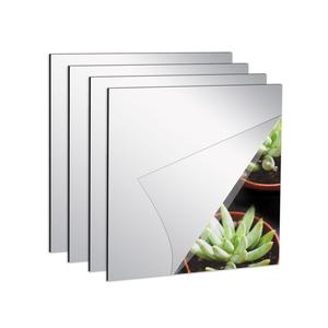 CROWNSHOP 4 Pack Self Adhesive Mirror Tiles Thick Acrylic Mirror 20x20cm Mirror Stickers Self Adhesive Mirror Adhesive Mirror Tiles for Home Decoration