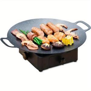 Non-stick Barbecue Grill Pan, Portable Bbqs, 1 Piece Round Barbecue Pan with Handle, Barbecue Utensils for Outdoor Camping Picnic, Travel Accessories, Kitchen Accessories