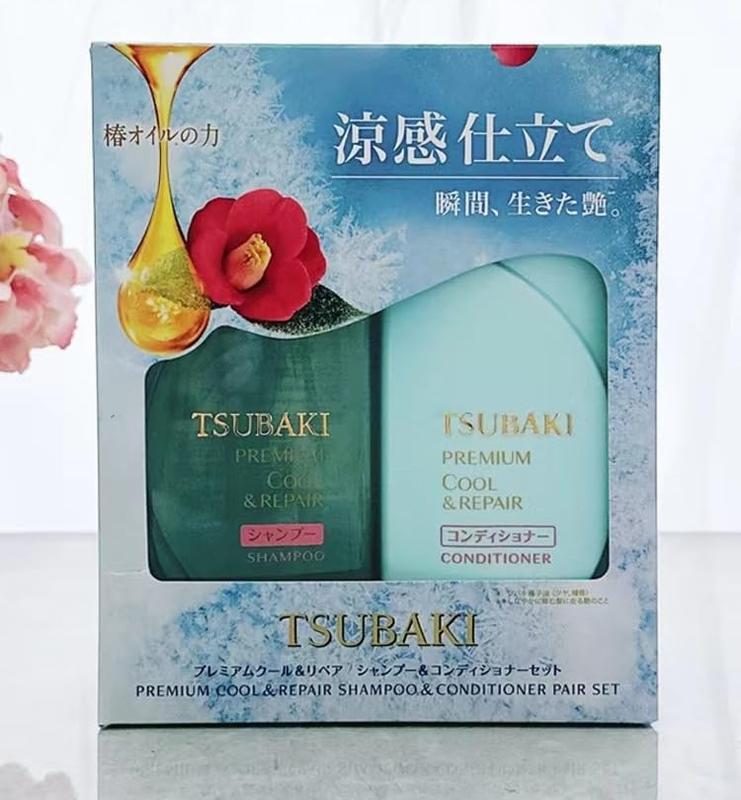 TSUBAKI Premium Cool & Repair Shampoo and Conditioner Set - Cooling Sensation and Damage Repair, 490 ml x 2 1
