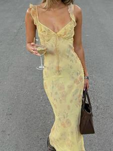 Women's Floral Print Dress, Chic Casual Fitted Sleeveless Long Dress for Summer, Women's Clothing for Daily Wear, Womenswear