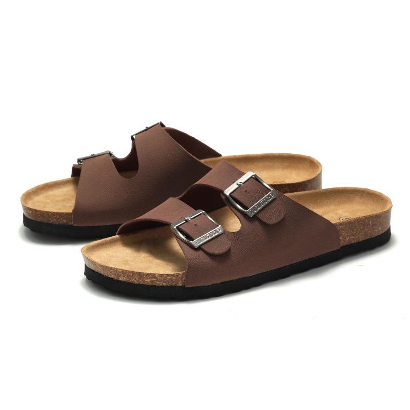 Product Introduction of High Quality Custom Logo Summer Men Sandals 2025 Leather Upper Cork Sole Slippers 0