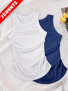 Women's Solid Color Racer Back Sports Tank Top, Breathable Quick Drying Sports Vest, Ladies Sportswear for Indoor Outdoor Wear