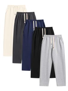 Men's Solid Color Drawstring Waist Pants, Casual Comfy Loose Trousers for Spring & Fall, Men's Bottoms for Daily Wear, Beige