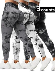 Women's Tie Dye Print Sports Leggings, Seamless High Stretch Skinny Pants, Ladies Sportswear for Indoor Outdoor Wear, Seamless Workout Leggings